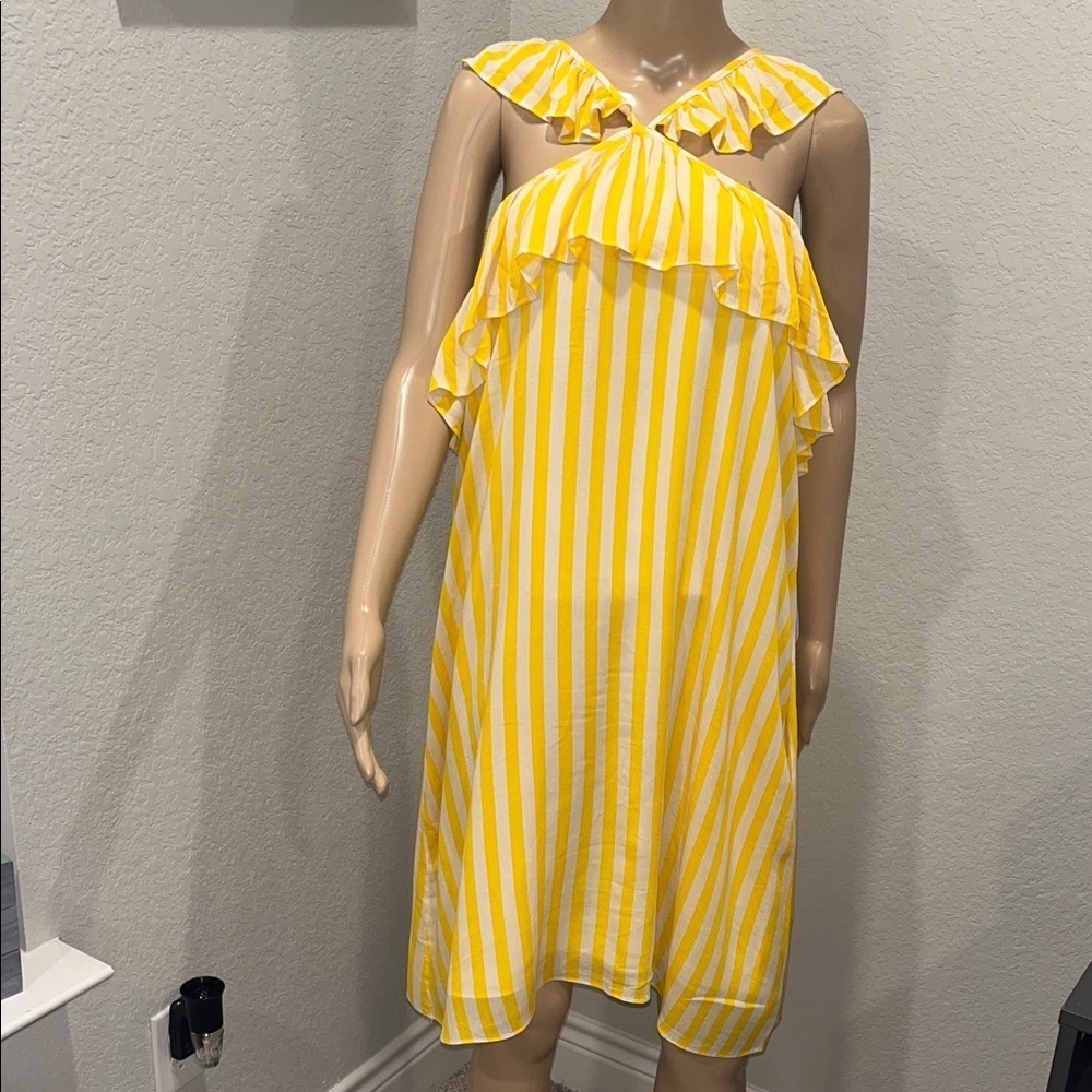 NWT Rebecca Minkoff Yellow and White Striped ruffled Dress